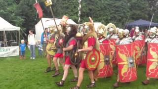 Roman Reenactment at the Amphitheatre in Caerleon Marching In [upl. by Ynatsyd]